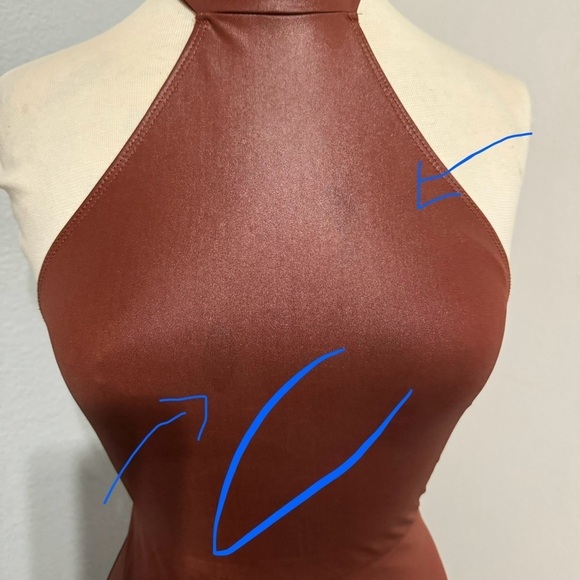 SHEIN Rust Brown Asymmetrical Hem Open Back PU leather Bodycon Party Dress Sz XS - Picture 15 of 15